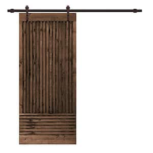 Japenese 24 in. x 84 in. Pre Assemble Espresso Stained Wood Interior Sliding Barn Door with Hardware Kit