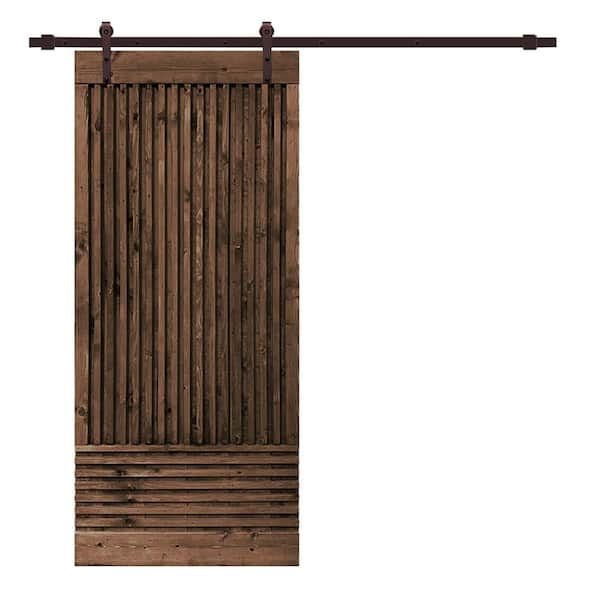 CALHOME Japenese 24 in. x 84 in. Pre Assemble Espresso Stained Wood Interior Sliding Barn Door with Hardware Kit
