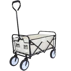 8 cu. ft. White Steel Rolling Collapsible Garden Cart Camping Wagon with Swivel Wheels and Adjustable Handle