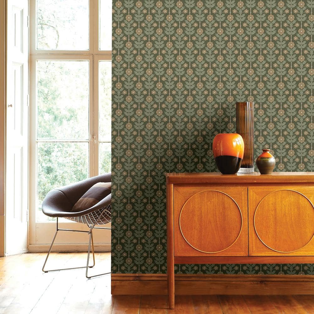 Aya Green and Beige Floral Non-pasted Wallpaper