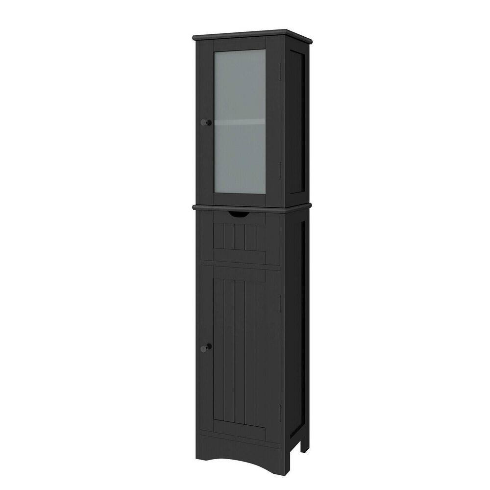 16 in. W x 12 in. D x 67 in. H Black Freestanding Bathroom Linen Cabinet with 2 Doors and 1 Drawer for Bathroom price history on PriceWatchPro