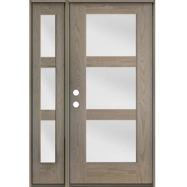 Krosswood Doors Modern 50 in. x 80 in. 3-Lite Right-Hand/Inswing Satin Glass Oiled Leather Stain Fiberglass Prehung Front Door with LSL