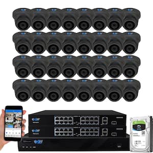 32-Channel 8MP 8TB NVR Security Camera System 32 Wired Turret Cameras 2.8mm Fixed Lens Human/Vehicle Detection Mic