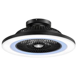 Baylee 23 in. Dimmable LED Indoor Black Smart Flush Mount Ceiling Fan with RGB Light, Acrylic Shade and Remote Included