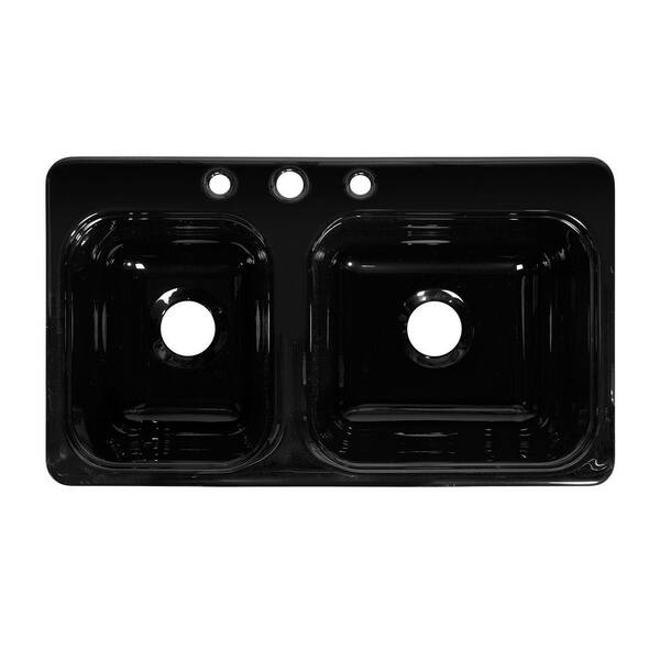 Lyons Industries Style CB Drop-In Acrylic 33x19x8 in. 3-Hole 40/60 Double Bowl Kitchen Sink in Black