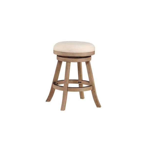Boraam Fenton 24 in. Backless Wood Swivel Barstool in Driftwood Gray and Ivory