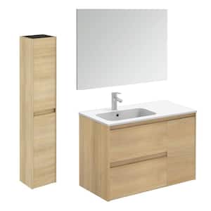 Ambra 35.6 in. W x 18.1 in. D x 22.3 in. H Bathroom Vanity Unit in Nordic Oak with Mirror and Column