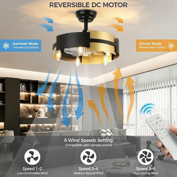 JUSHENG 18 in. Black and Gold Downrod Mount Ceiling Fan with Light