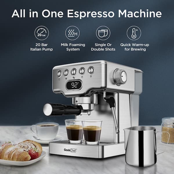 2-Cup Espresso Machine in Stainless Steel with Safety Valve Auto Pressure Release