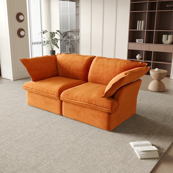 82.6 in. Orange Linen 2-Seater Down-Filled Modular Free Combination Loveseat Sofa