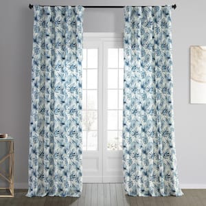 Artemis Blue Printed Cotton 50 in. W x 84 in. L Rod Pocket Room Darkening Curtain (1 Panel)