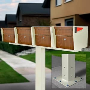 Mail Manager X4 Locking Mailbox Combo Kit with Cream White Surface Mount Post, 4 Compartment High Security Cluster