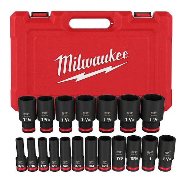 Milwaukee - SHOCKWAVE 1/2 in. Drive SAE 6 Point Impact Socket Set (19-Piece)