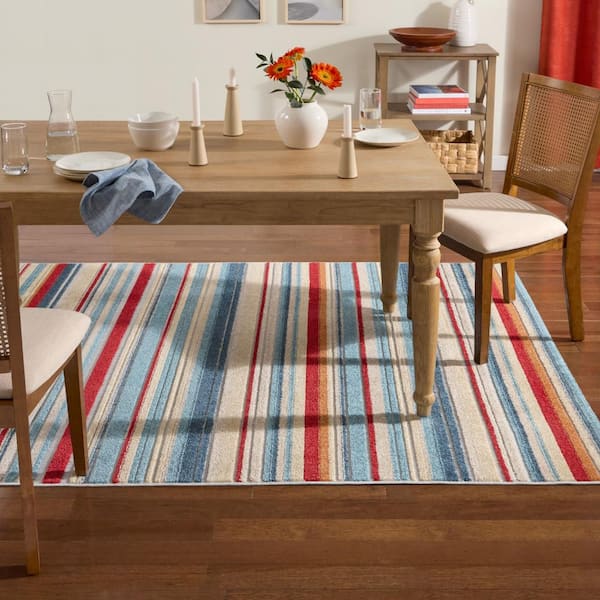 Rio Multicolor/Red 5 ft. x 7 ft. Stripe Indoor/Outdoor Patio Area Rug