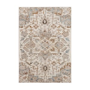 Janus Cream 5 ft. 3 in. x 8 ft.Traditional Floral Medallion Area Rug