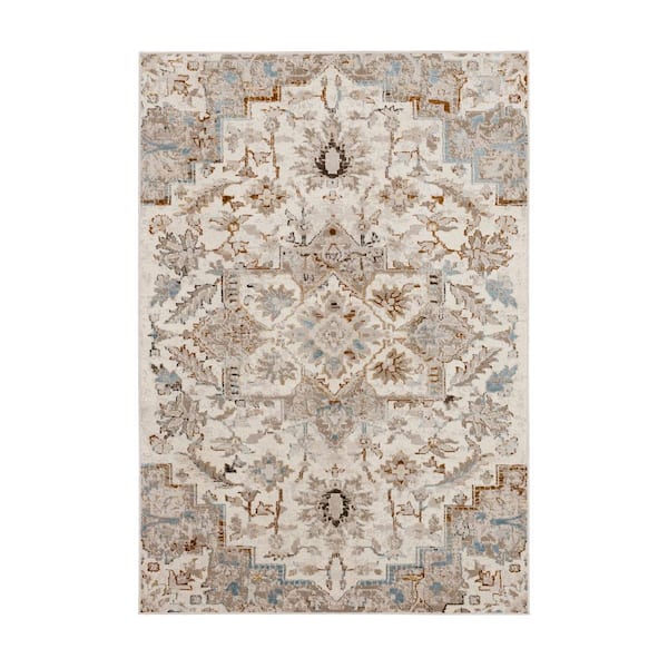 Janus Cream 6 ft. x 9 ft. Traditional Floral Medallion Area Rug