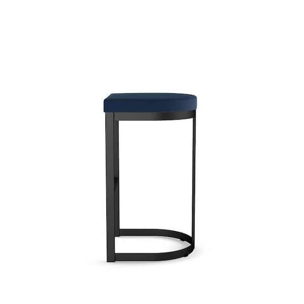 Lester 26 in. Blue Polyurethane/Black Metal Counter Stool
