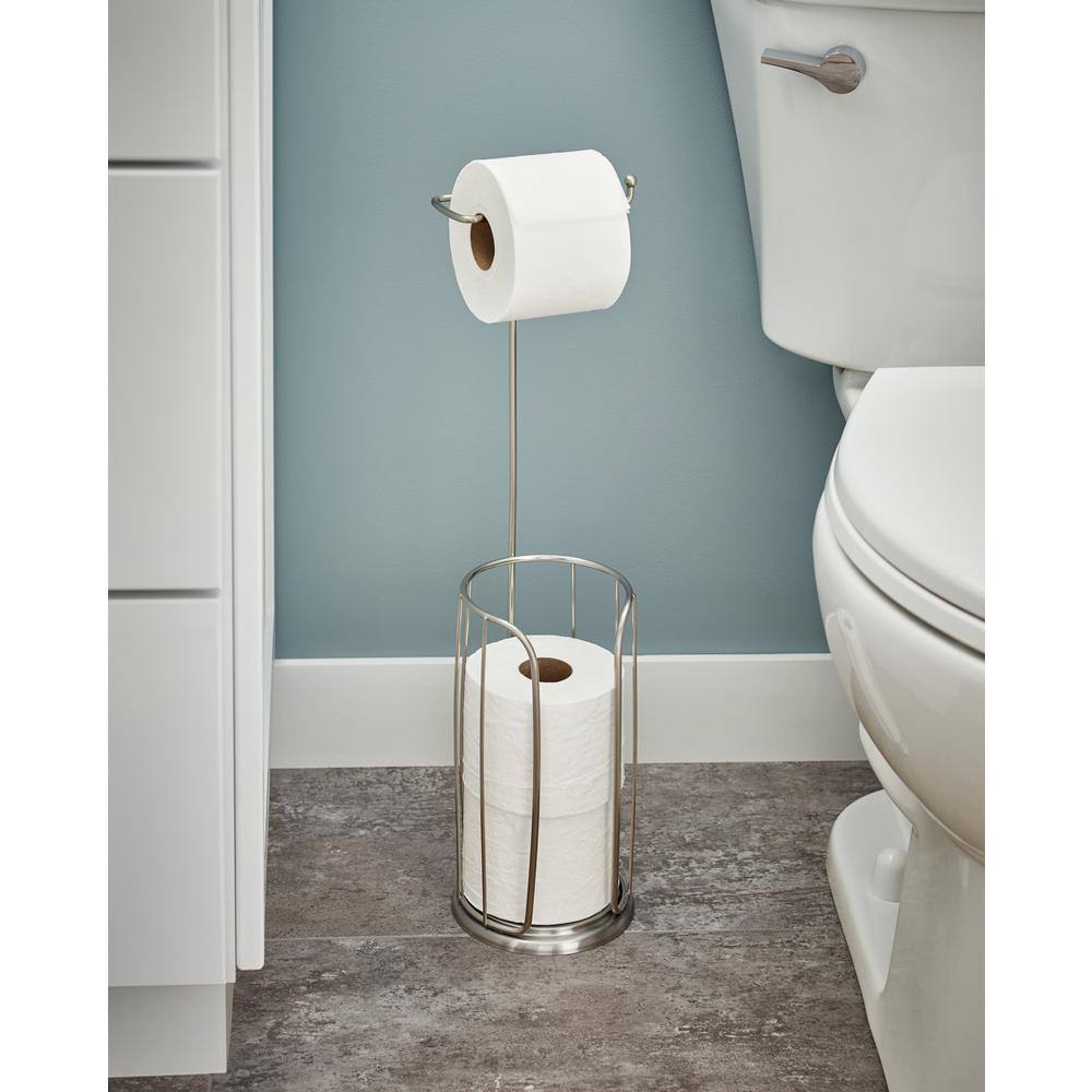 Brushed Nickel Freestanding Toilet Paper Holder with Storage