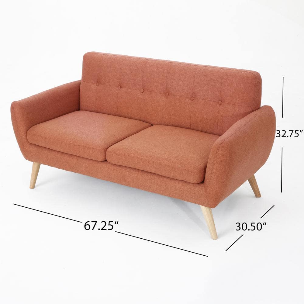 Mid-Century Orange and Brown Tufted Fabric Sofa