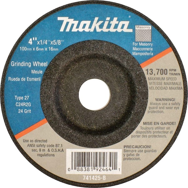 Makita 4 in. x 5/8 in. x 1/4 in. 24-Grit Grinding Wheel (25-Pack)