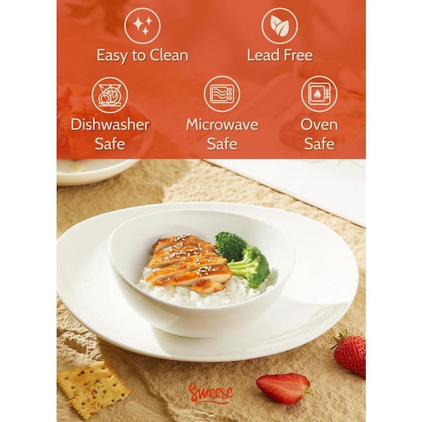 Anqtovp 18 fl. oz. White Porcelain Bowl Set of 6, Microwave