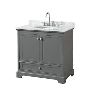 Deborah 36 in. Single Bathroom Vanity in Dark Gray with Marble Vanity Top in White Carrara with White Basin