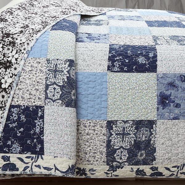 Cozy Line Home Fashions Azure Blue Floral Garden Patchwork 3