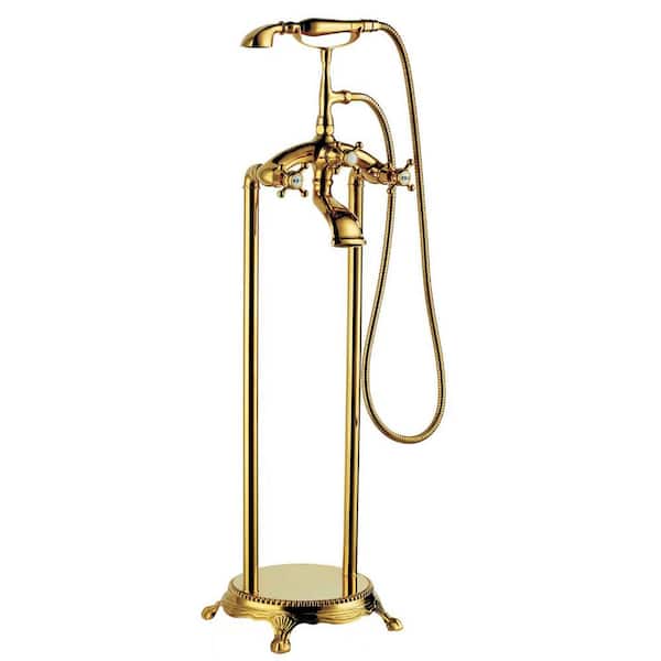 Flynama 3-Handle Freestanding Tub Faucet with Hand Shower in Polished Gold