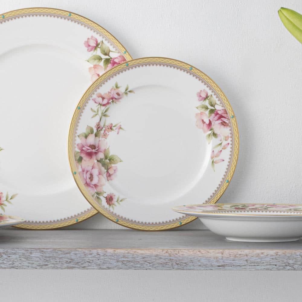 Hertford White Bone China Salad Plates with Floral Design, Set of 4