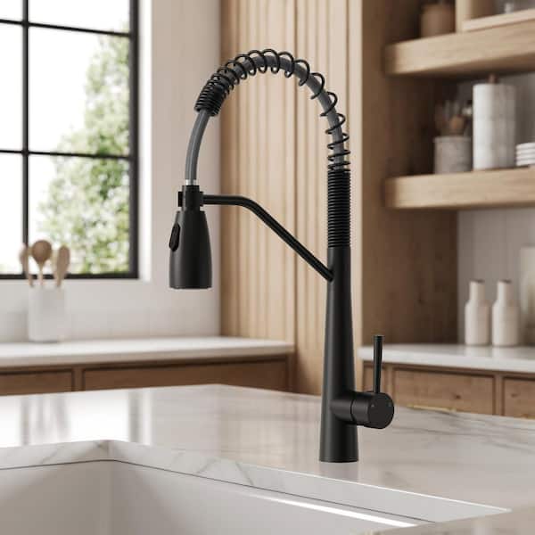 Single Handle Matte Black 20 in. H Pull Down Sprayer Kitchen Faucet 360° Spout Swivel