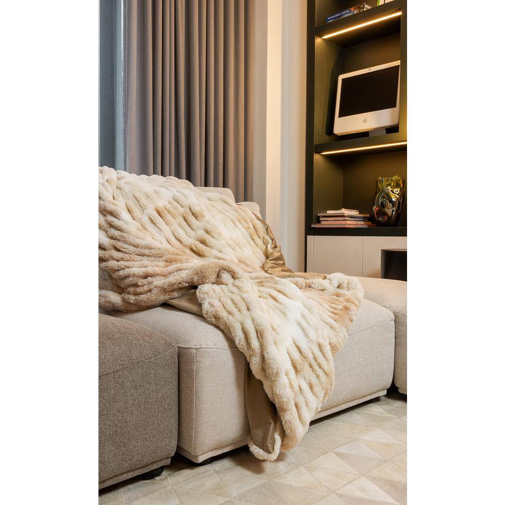 Luxurious Blonde Faux Fur Knitted Throw Blanket 50" x 60"