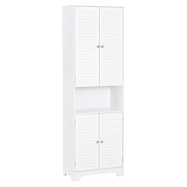 HOMCOM 23.5 in. W x 11.75 in. D x 71.75 in. H White Linen Cabinet with Shelves and 2 Cupboards