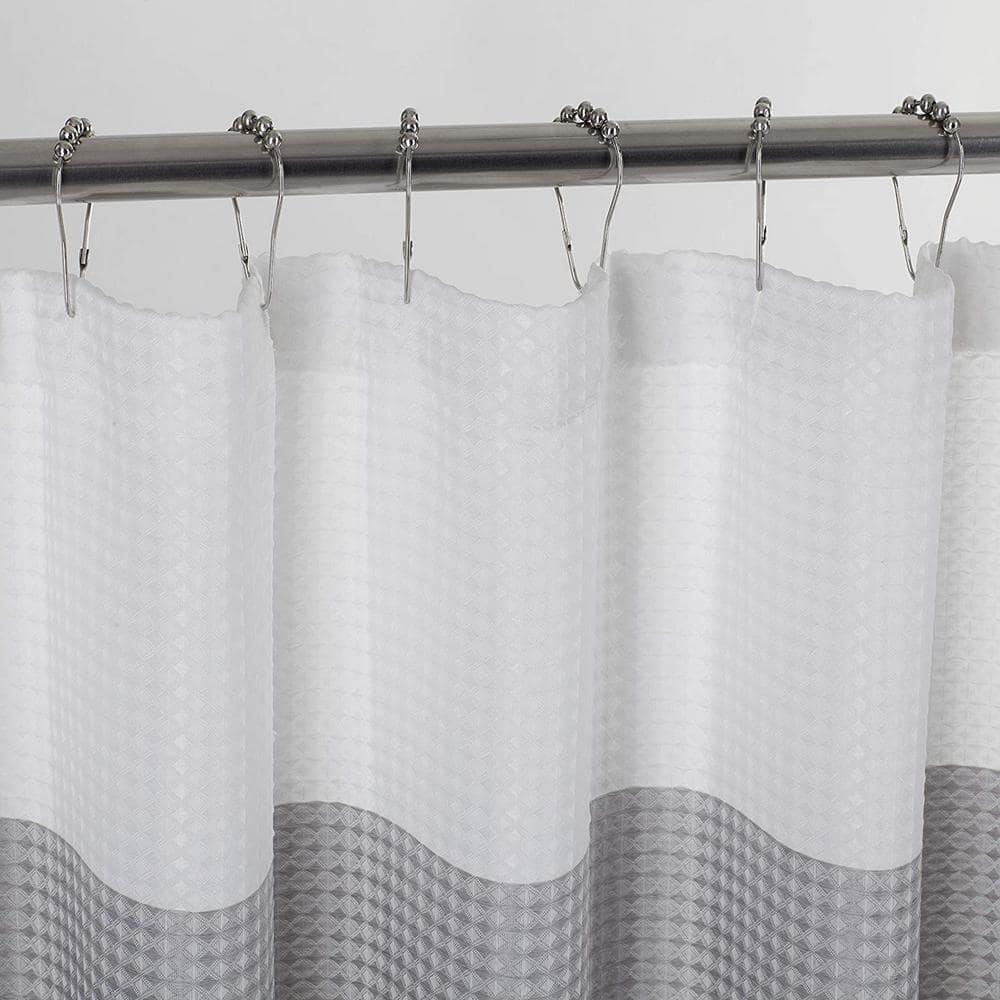 Gray and White Ombre Waffle Weave Fabric Shower Curtain