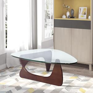 50 in. Drak Brown Triangle Glass Top Coffee Table with Wood Base
