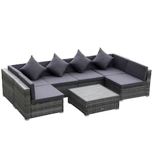 7-Piece Patio Furniture Sets PE Rattan Wicker Outdoor Sectional Sofa Set Conversation Set with Grey Cushion