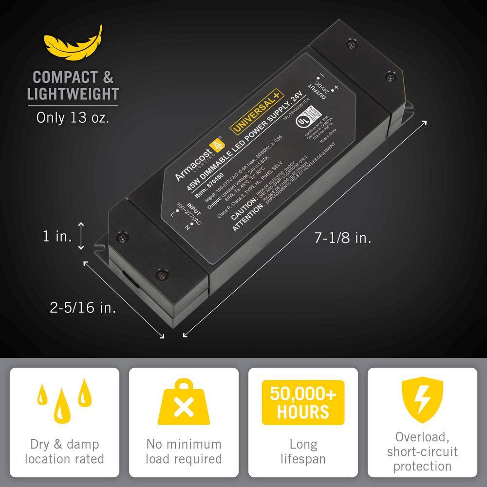 Black 24V DC Dimmable LED Driver Power Supply