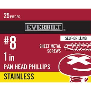 #8 x 1 in. Stainless Steel Phillips Pan Head-Self-Drilling Sheet Metal Screws (25-Pack)