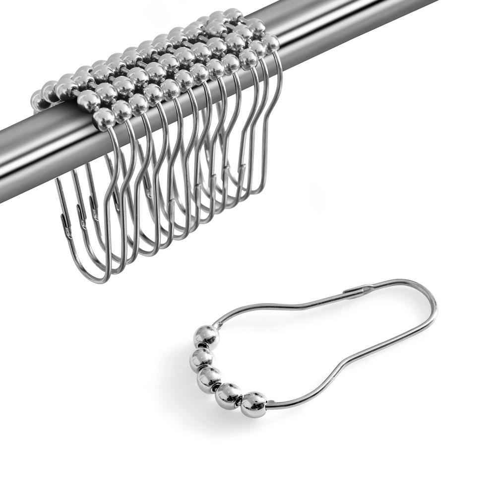 Silver Rust Resistant Double Glide Metal Shower Curtain Hook Rings Set