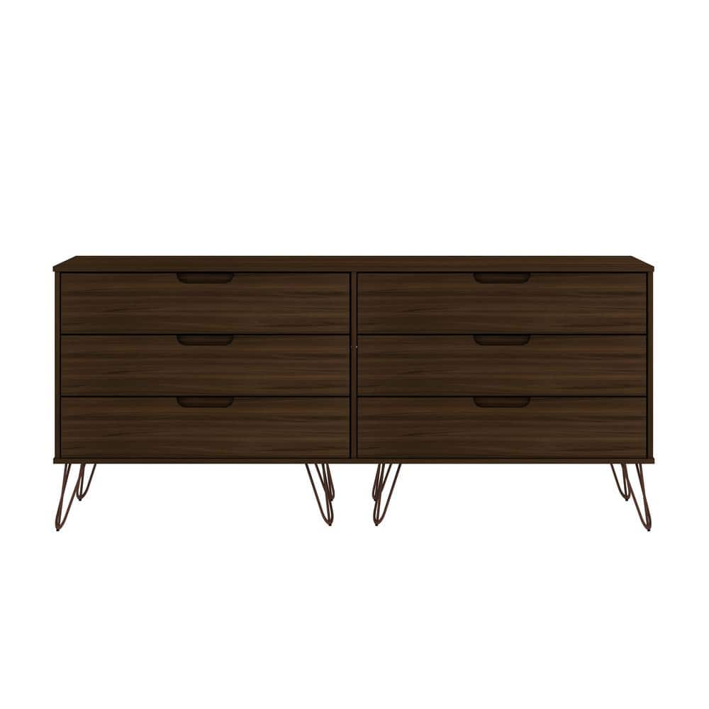 Mid-Century Modern Double Low Dresser with Cutout Handles - Brown