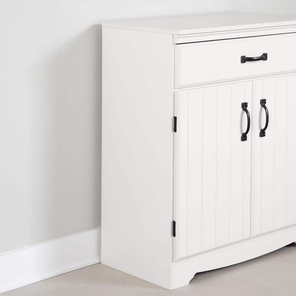 Pure White Farmhouse Entryway Cabinet with Adjustable Shelving