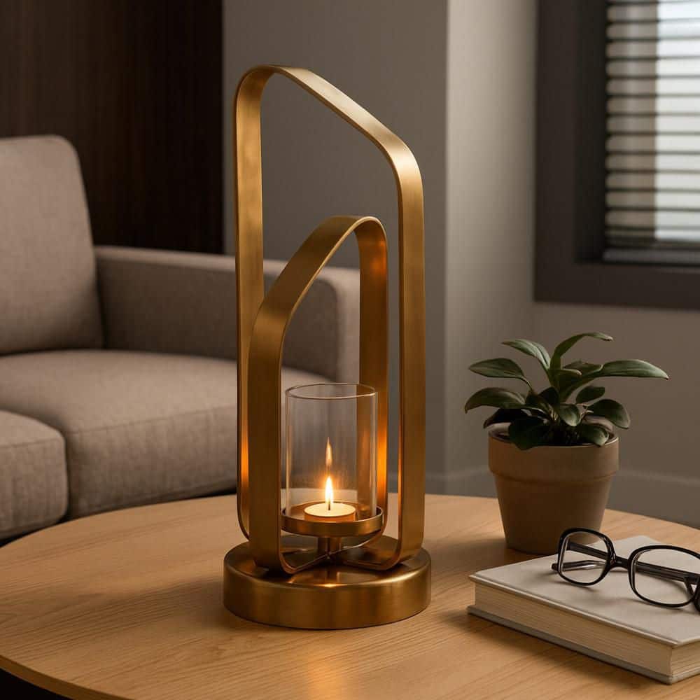 Liv & Skye 17 in. Gold Metal Decorative Sculptural Candle Holder
