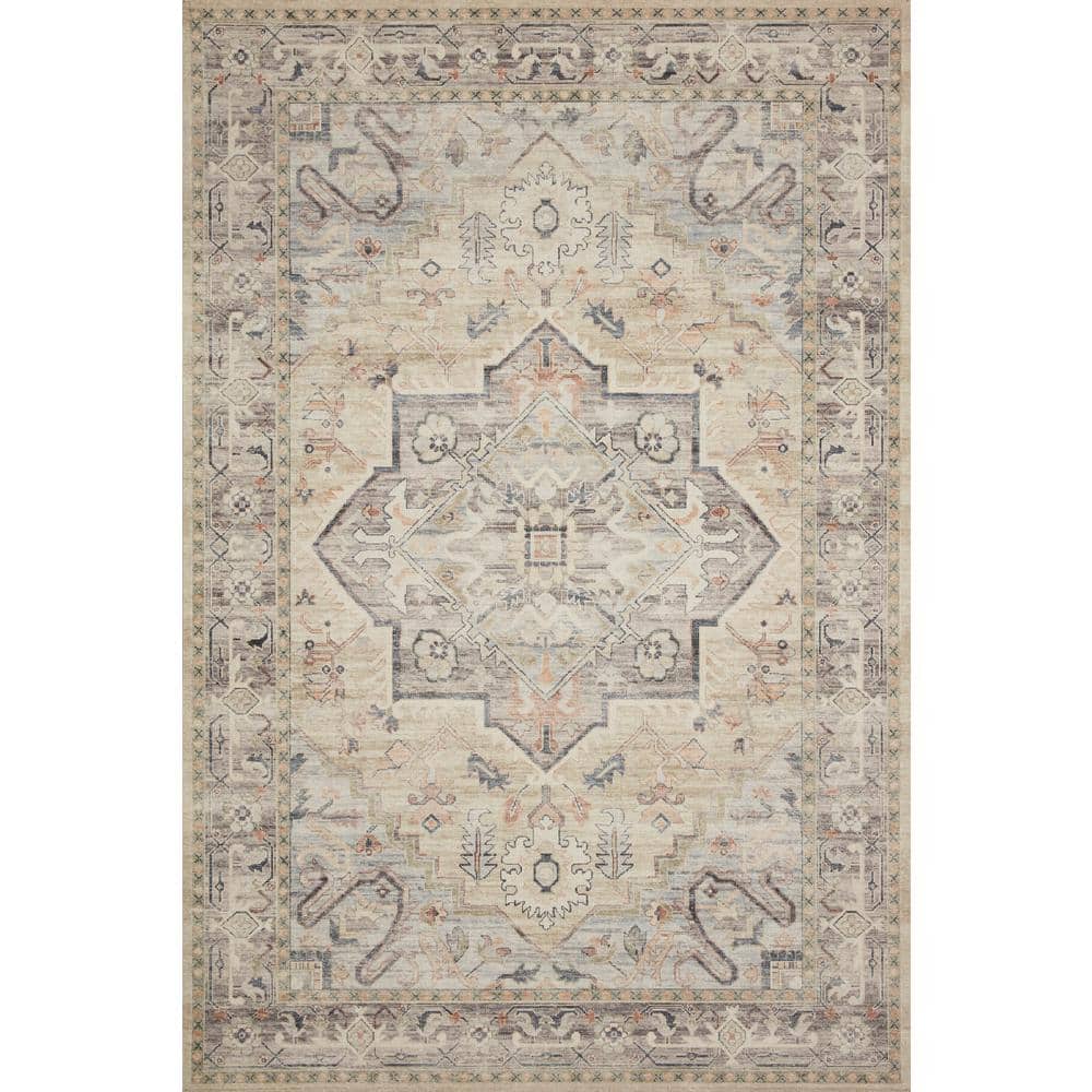 Ivory Square Oriental-Inspired Synthetic Rug, 18"x18" Stain-Resistant