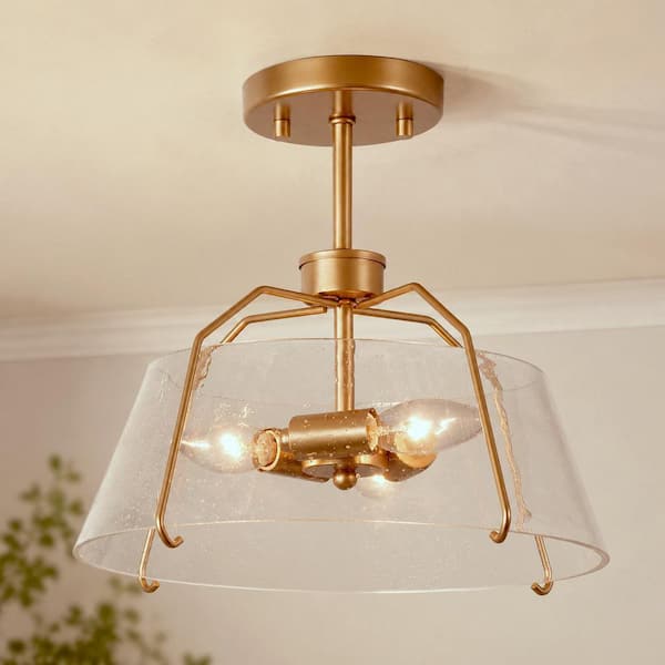 Uolfin Firefly 13 in. 3-Light Antique Gold Semi Flush Mount