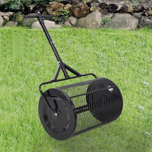 70 lbs. 36 in. W x 18.5 in. Dia Black Metal Handheld Compost Spreader 2 in 1 ATV and T Shaped Handle Peat Moss Spreader