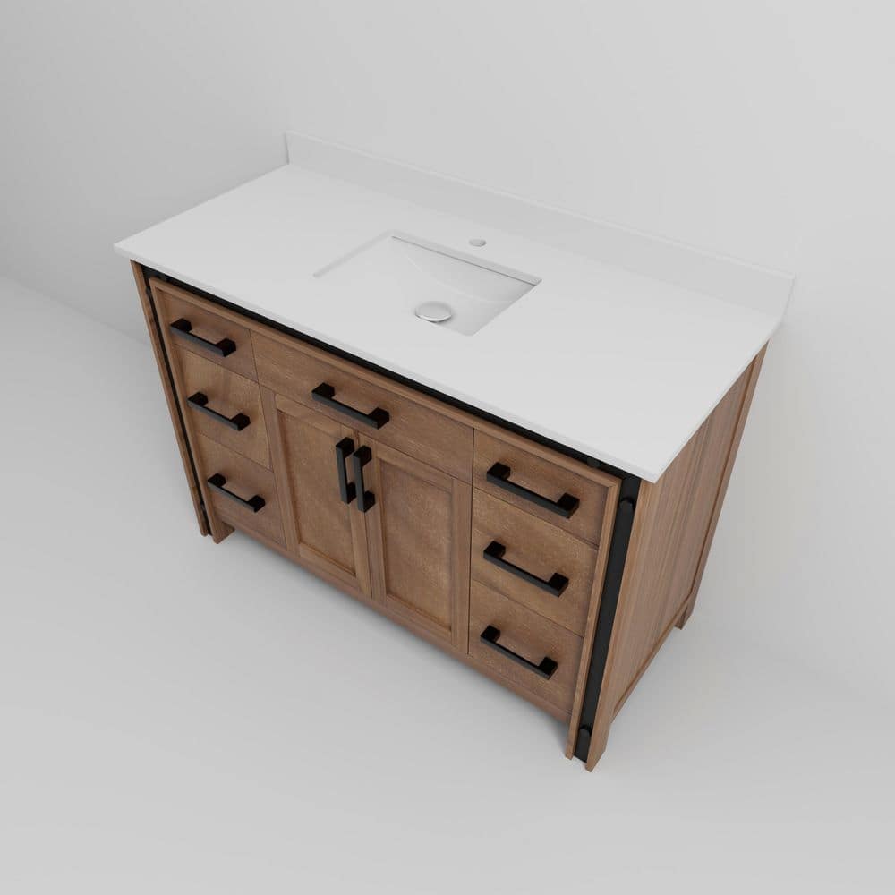 Ziva 48" Rustic Barnwood Single Sink Bathroom Vanity with White Quartz Top