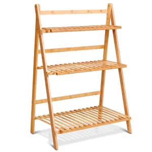 27.5 in. x 16 in. x 47.5 in. Hanging Folding Indoor/Outdoor Natural Wood Bamboo Plant Shelf Stand (3-Tier)