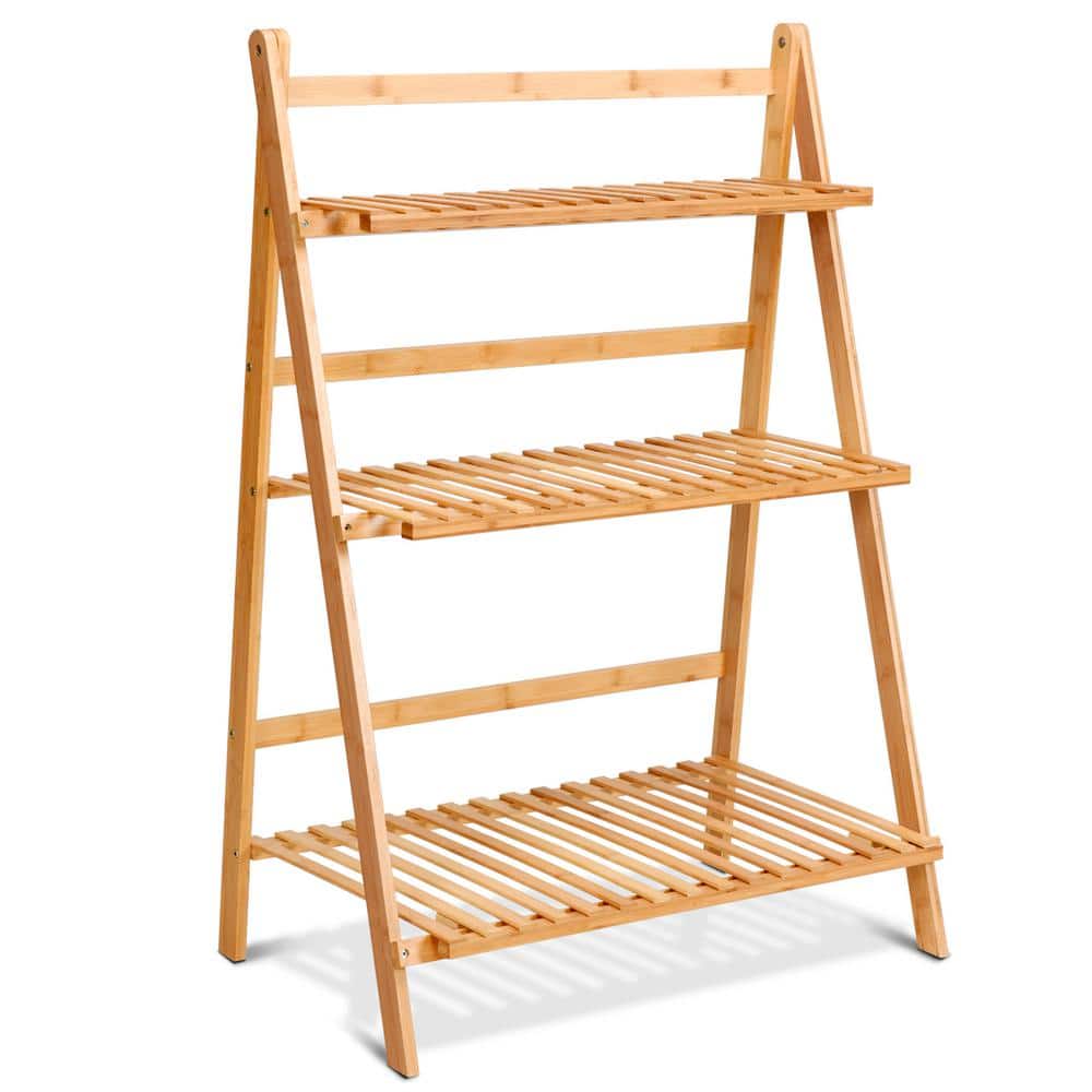 Natural Bamboo 3-Tier Hanging Folding Plant Stand