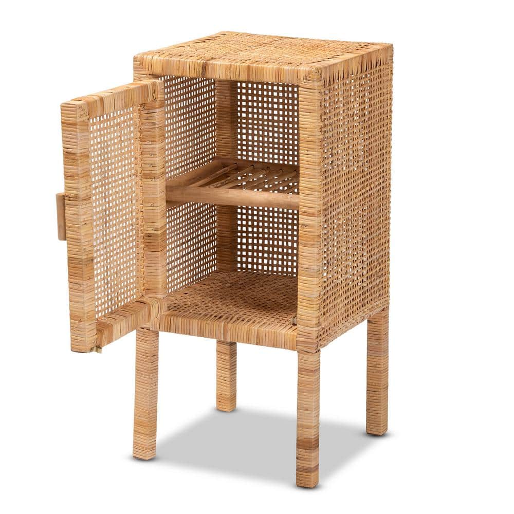 Natural Mahogany and Rattan Bohemian Night Table