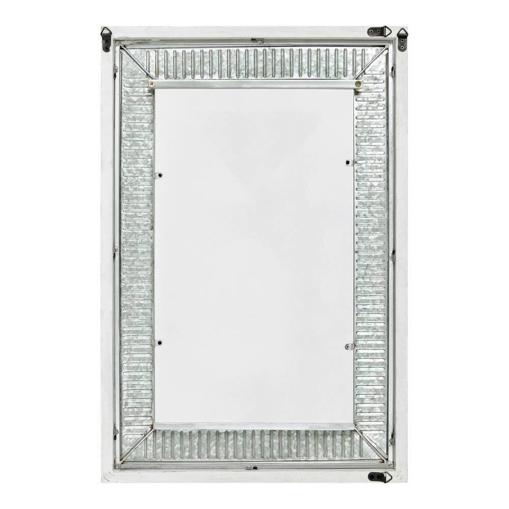 Deely 34.4" Rustic White Wooden Frame Wall Mirror with Galvanized Metal