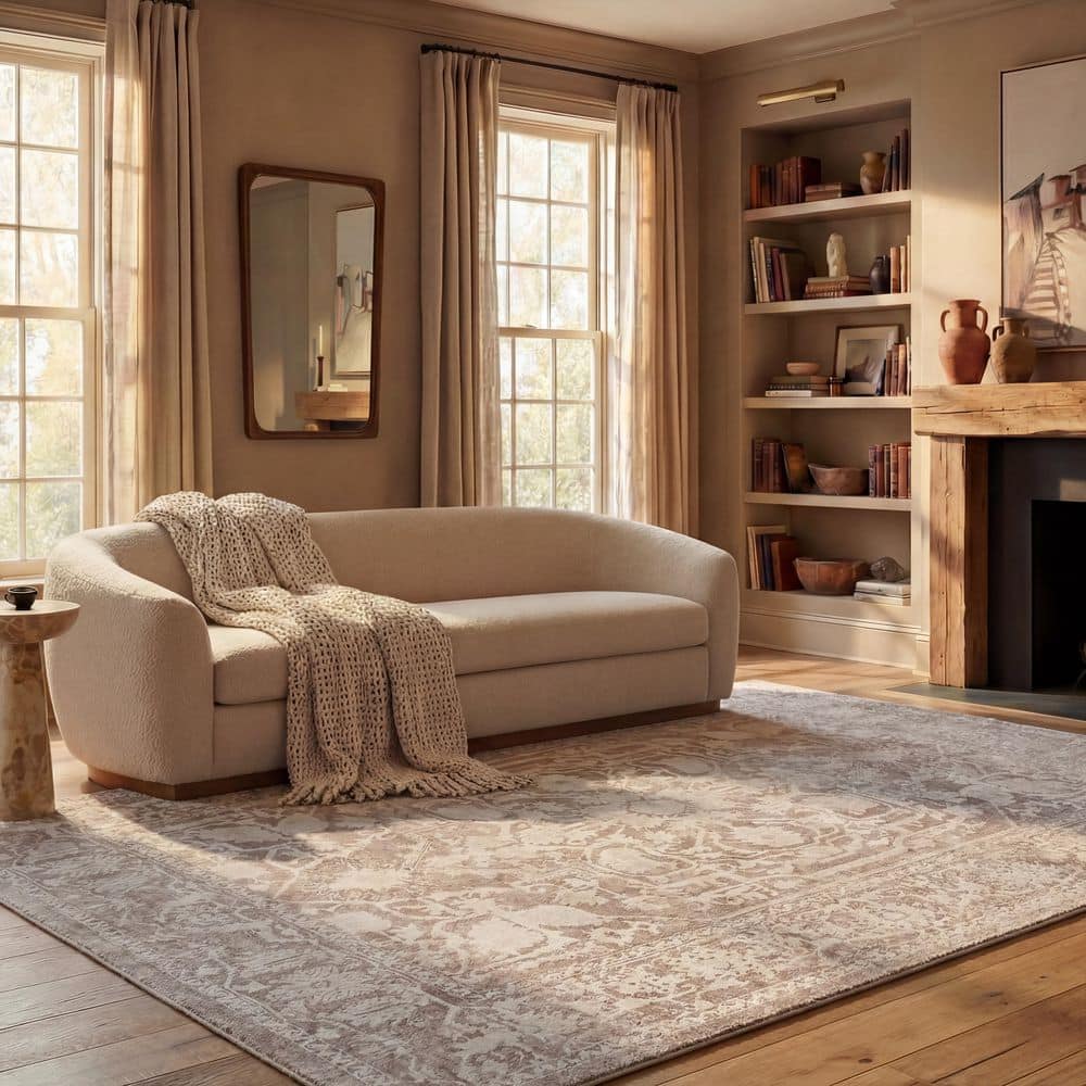 Reflection 8 ft. x 8 ft. Square Beige/Cream Border Floral Area Rug price history on PriceWatchPro